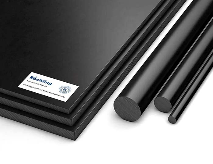 PEEK CF30 plastic is reinforced with carbon fibre.